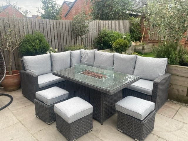 Rattan casual dining firepit sets