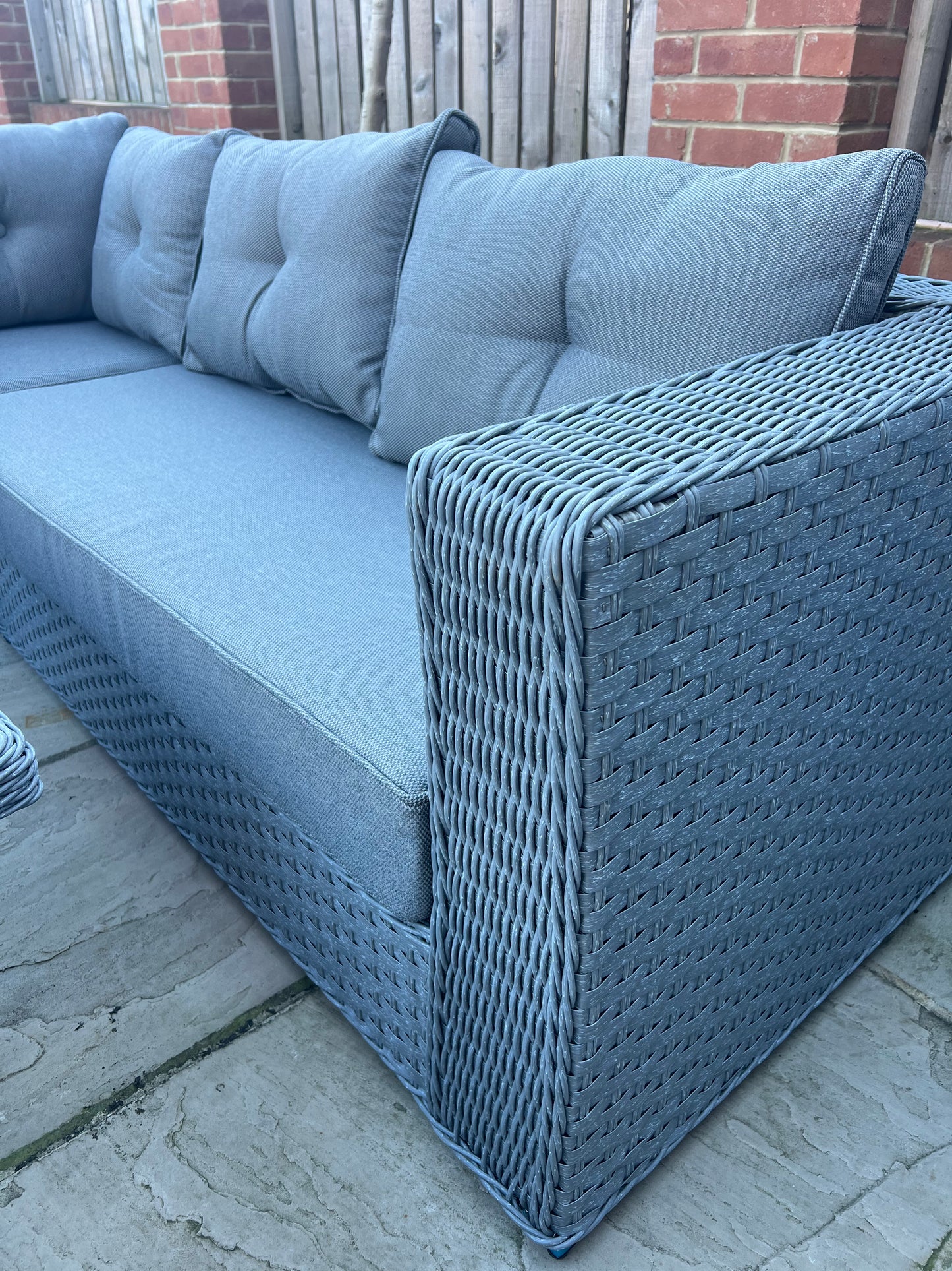 Capri L-Shaped Corner Rattan Lounge Dining Set with 3 Stools and Rising table with waterproof cover