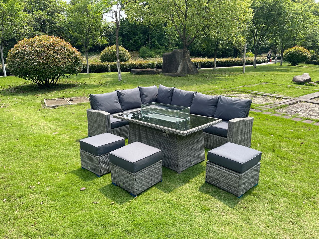 Harper L Shape Firepit Rattan set in Grey
