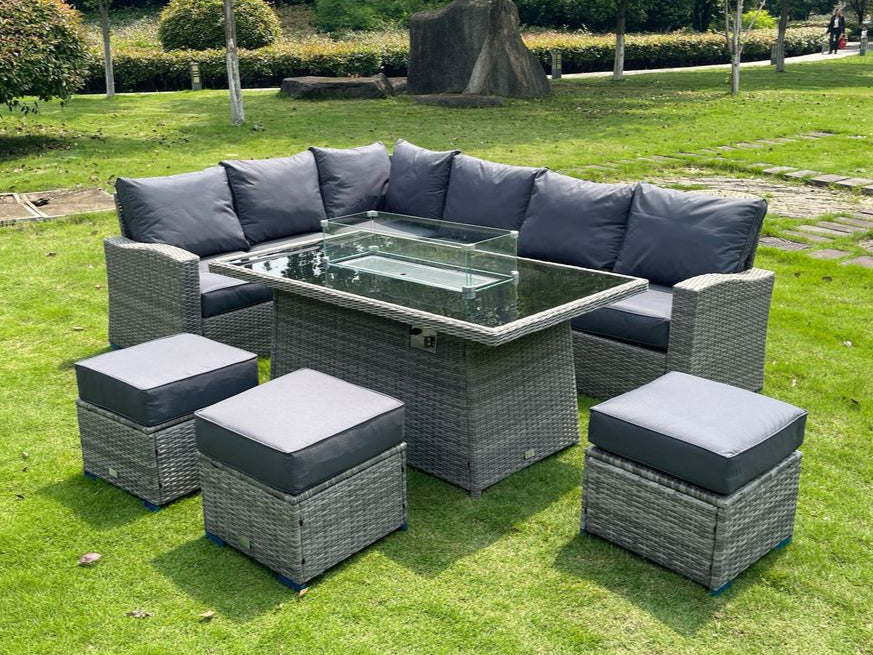 Harper L Shape Firepit Rattan set in Grey