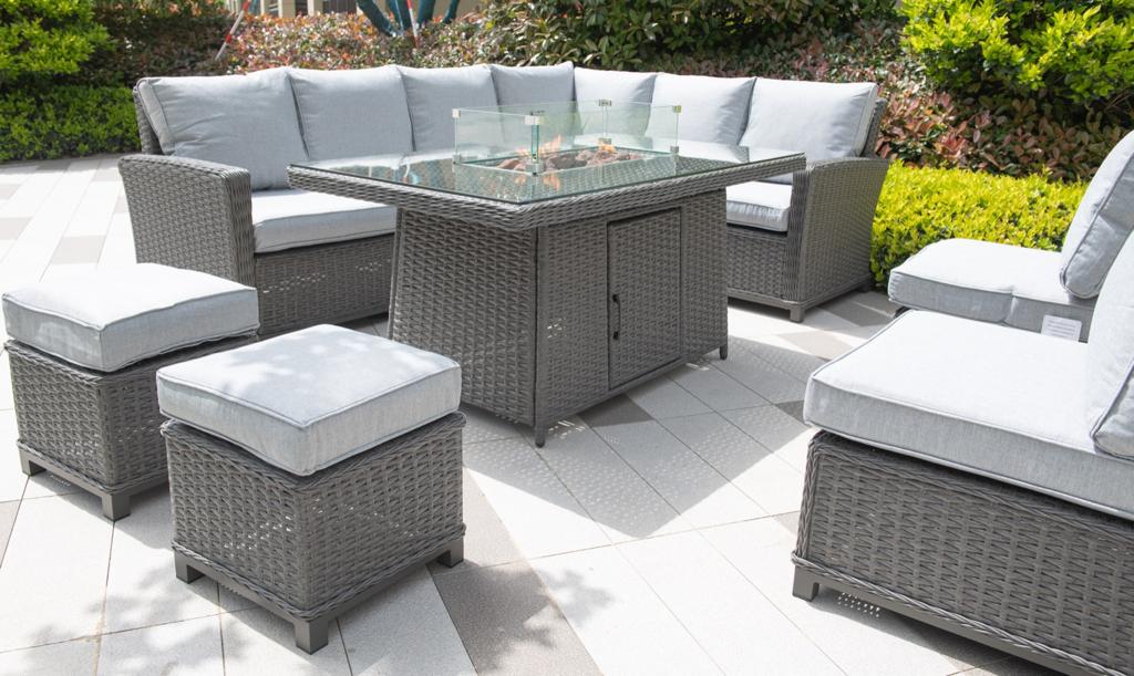 Naples casual corner dining set with firepit table Dark Grey