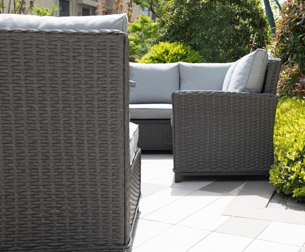 Naples casual corner dining set with firepit table Dark Grey