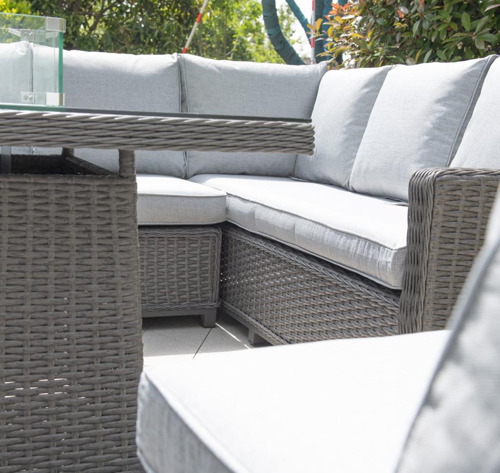 Naples casual corner dining set with firepit table Dark Grey