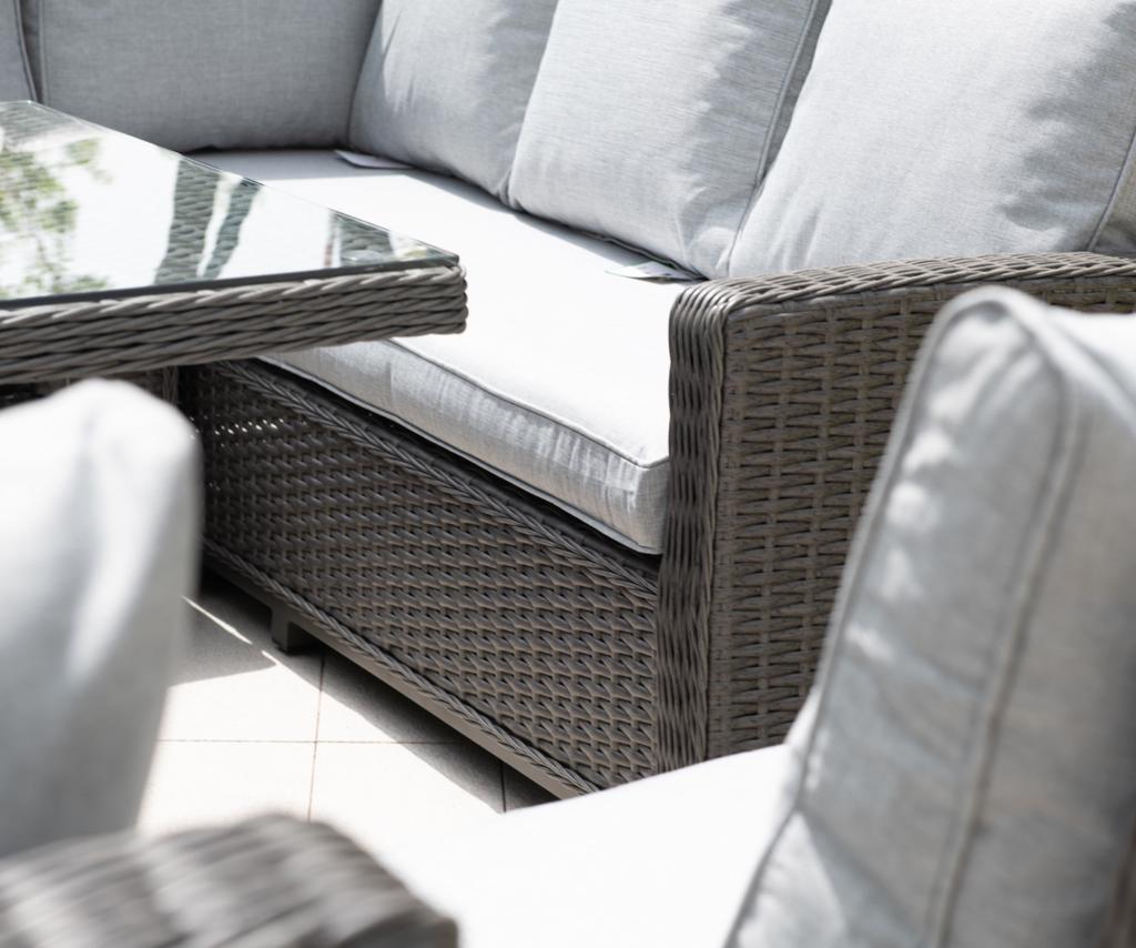 Naples casual corner dining set with firepit table Dark Grey