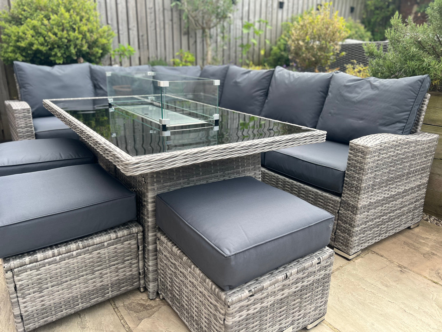 Harper L Shape Firepit Rattan set in Grey