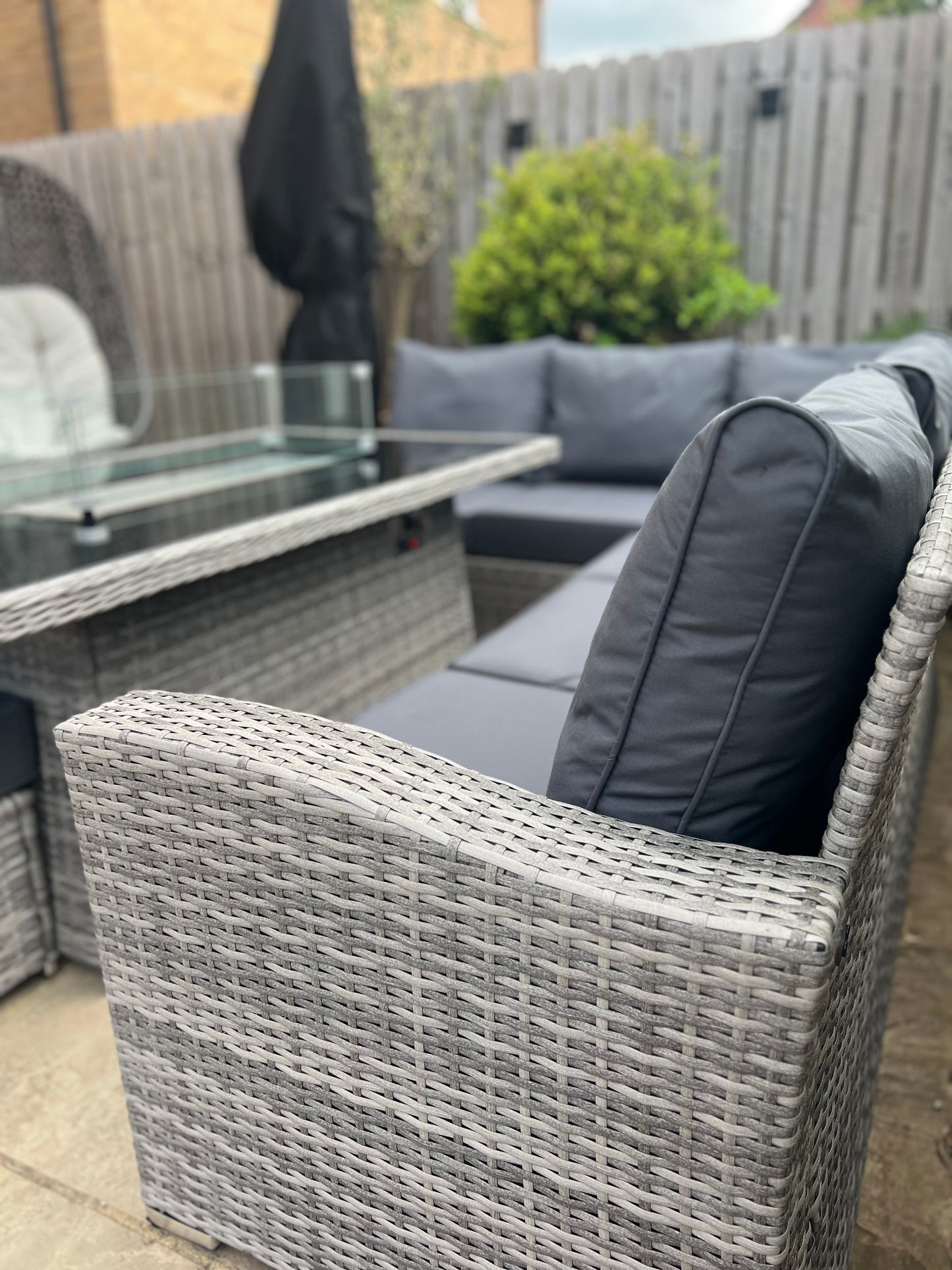 Harper L Shape Firepit Rattan set in Grey