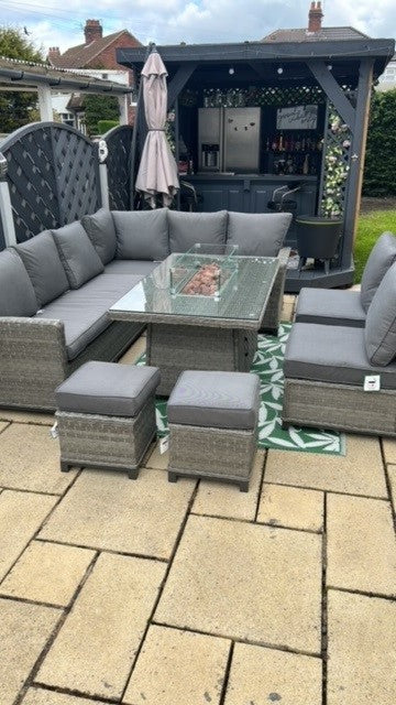 Naples Casual corner rattan dining set with firepit table