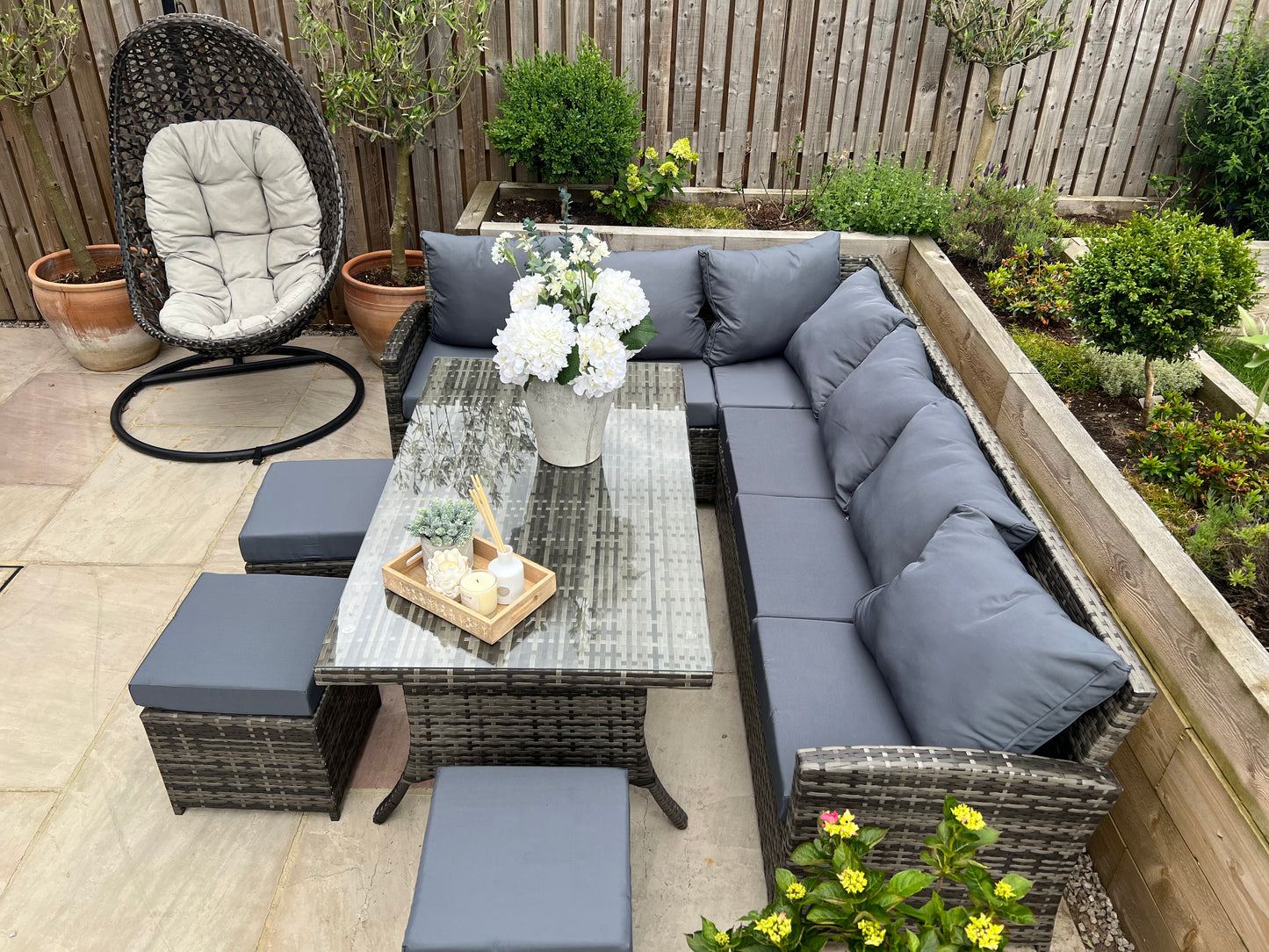 Amalfi Grey Rattan Corner Sofa and Table Set