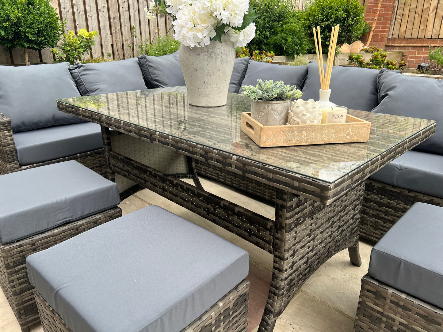 Amalfi Grey Rattan Corner Sofa and Table Set