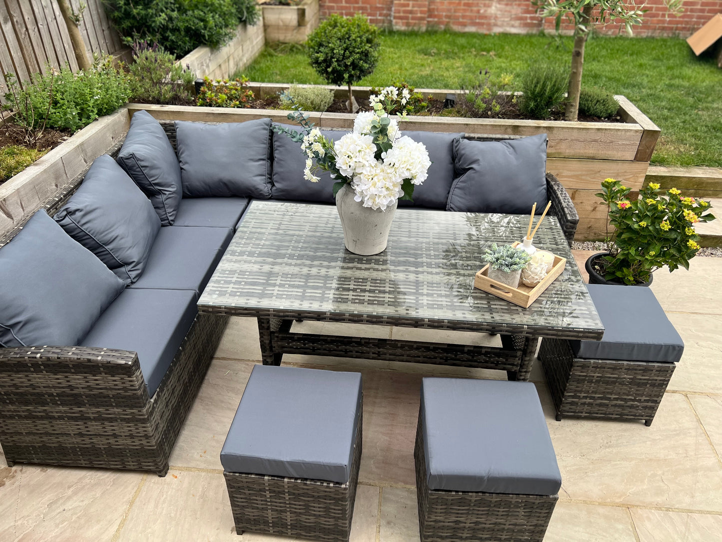 Amalfi Grey Rattan Corner Sofa and Table Set