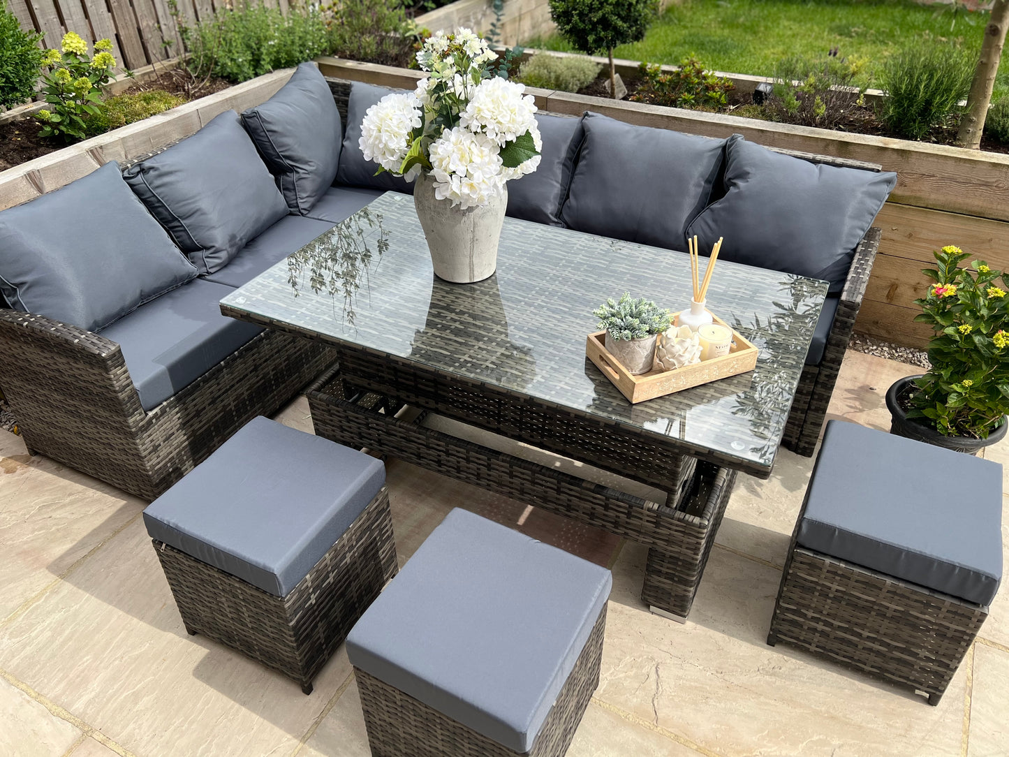 Amalfi Casual Corner Rattan sofa set with Rising table
