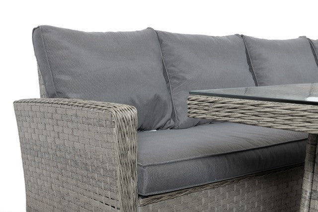 Naples Casual corner rattan dining set with firepit table