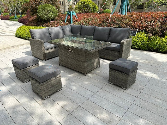 Amalfi Fire Pit Corner Dining Set Light Grey