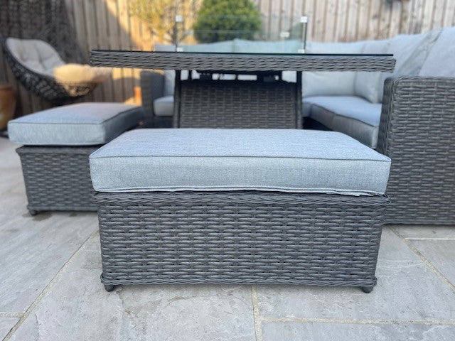 Santorini compact casual dining corner sofa set with Firepit table
