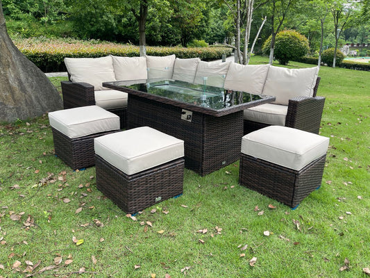 Harper L Shape Rattan firepit set in Brown