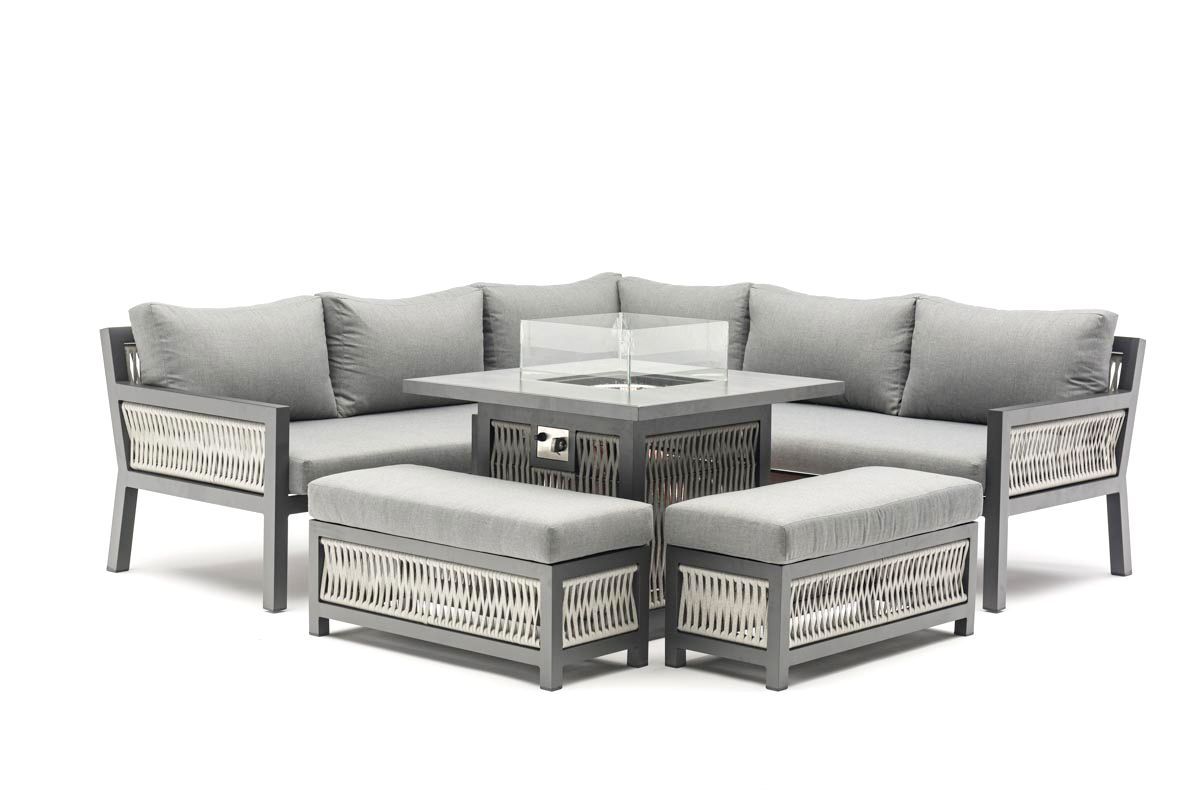 Palma Aluminium rope Firepit Rattan corner set