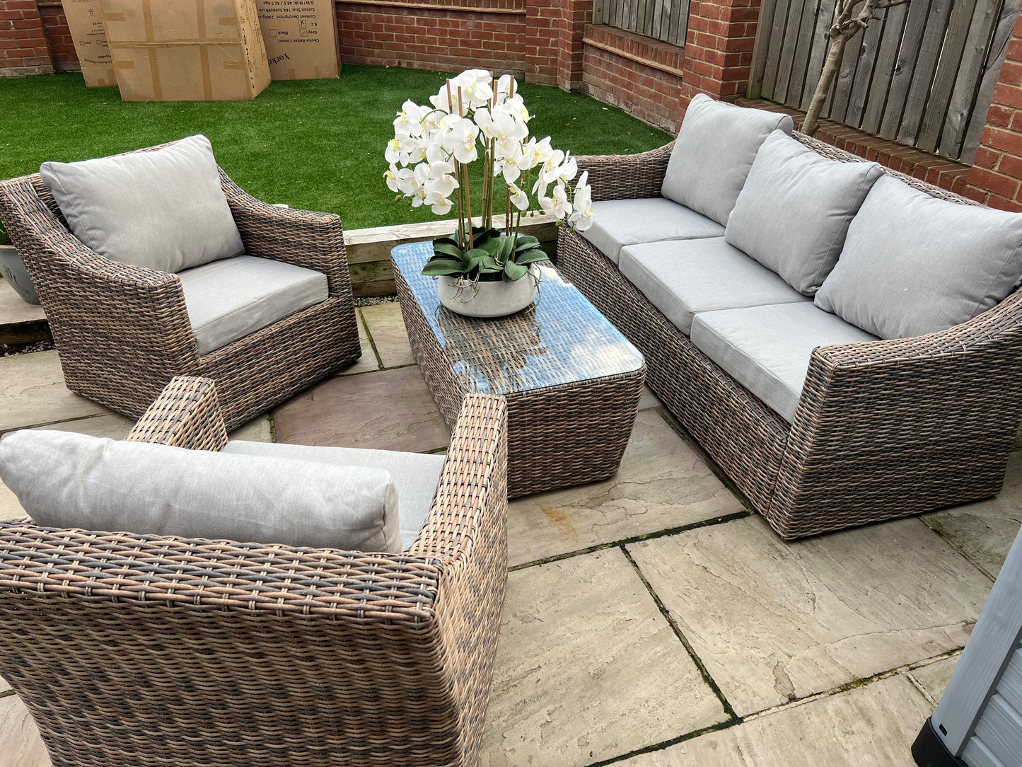 Neutral aluminium Coffee table sofa and chair set