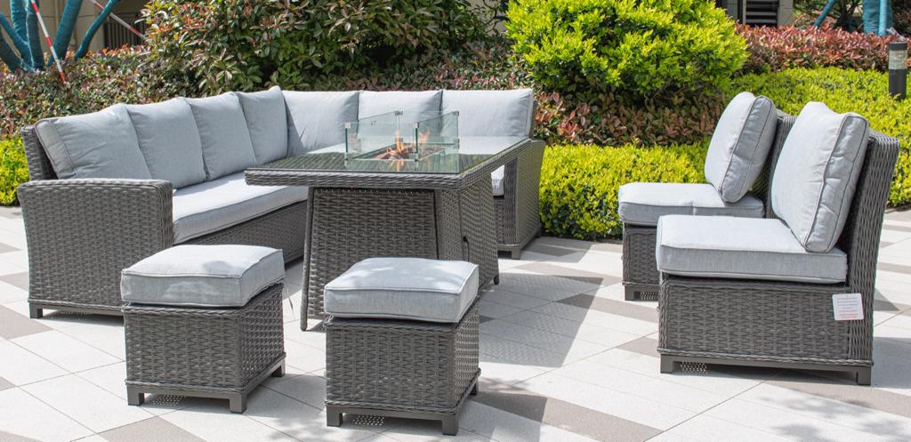 Naples casual corner dining set with firepit table Dark Grey