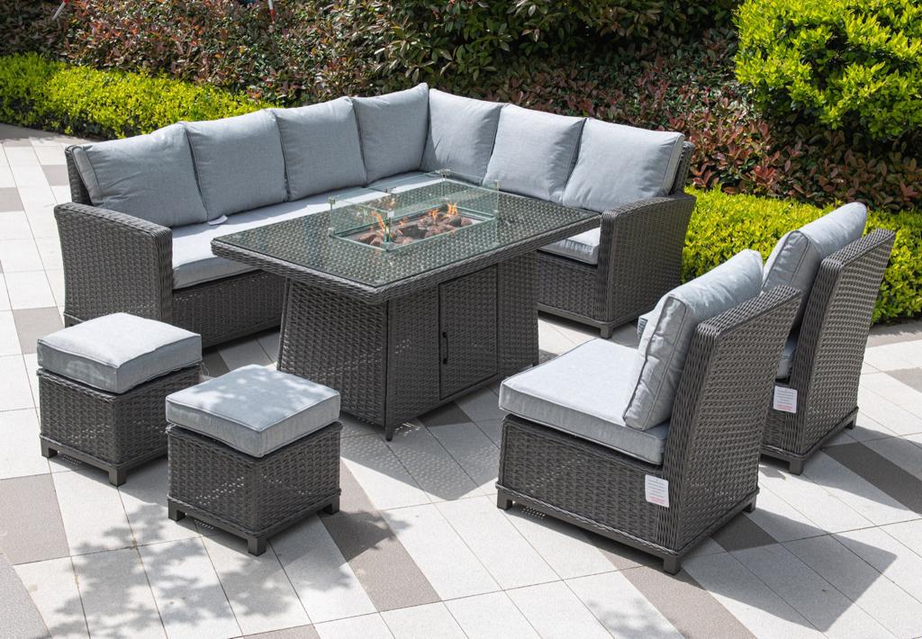 Naples casual corner dining set with firepit table Dark Grey