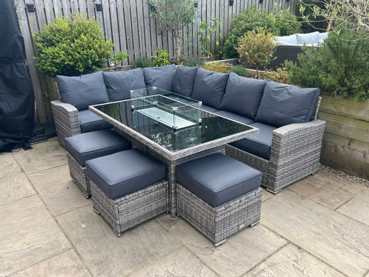 Harper L Shape Firepit Rattan set in Grey