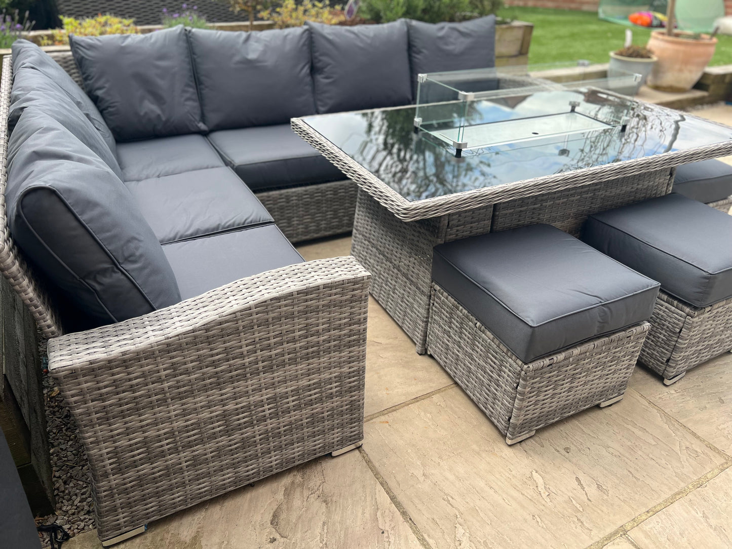 Harper L Shape Firepit Rattan set in Grey
