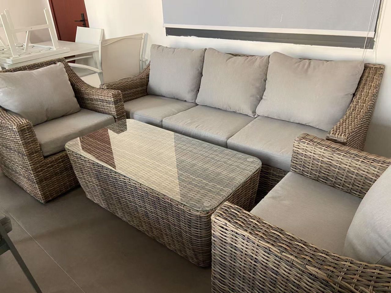 Neutral aluminium Coffee table sofa and chair set