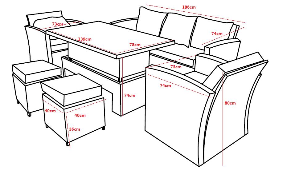 Antonio Grey Rattan Sofa Armchair and Rising Table Dining Set