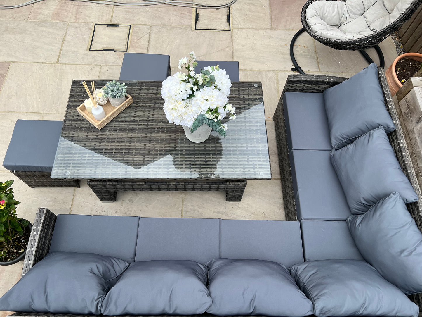 Amalfi Casual Corner Rattan sofa set with Rising table
