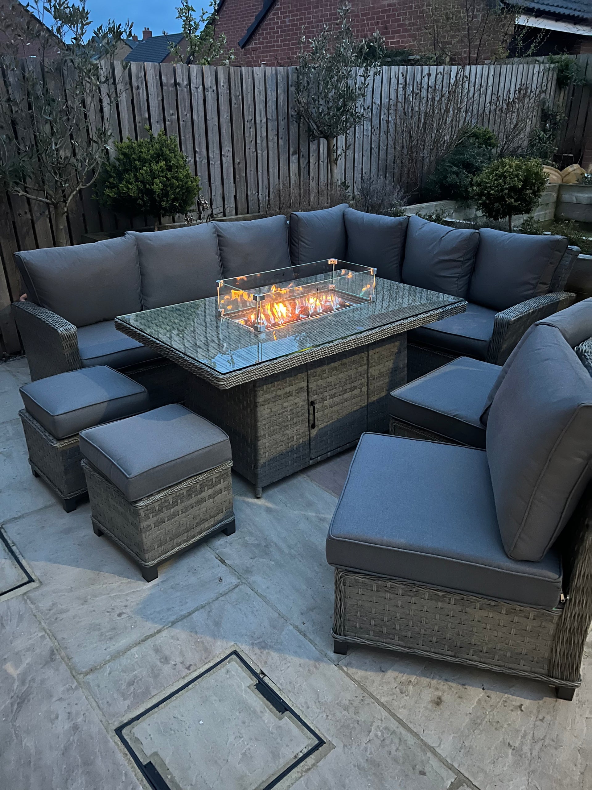 Rattan furniture with fire cheap pit table